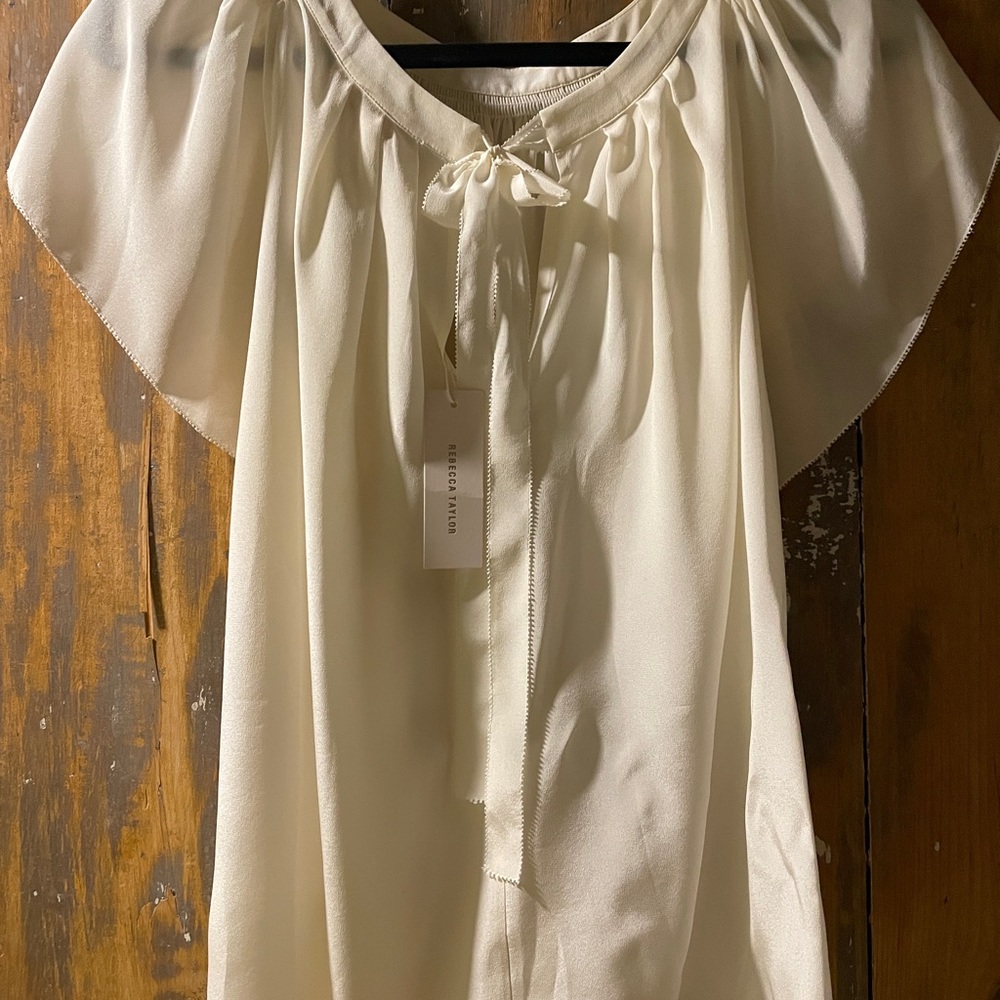 Rebecca Taylor White Silk Short Sleeve Blouse Size S NWT